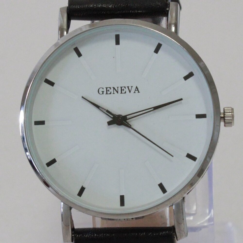 Men's Minimalist Fashion Watch Silver Case White Dial Black Strap 40mm - Picture 9 of 12